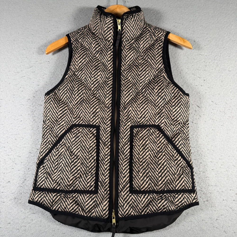 J. Crew Quilted Herringbone Vest Women's XXS Stand Collar Puffer Comfort‎